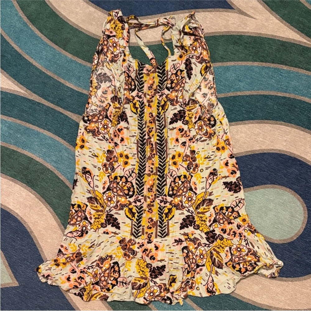 Free People Summer in Tulum Botanical Floral Tie-Back Linen Tunic